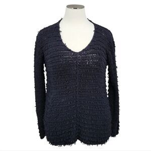 Pure Handknit Black Cotton Loopy Knit Vneck Oversized Sweater